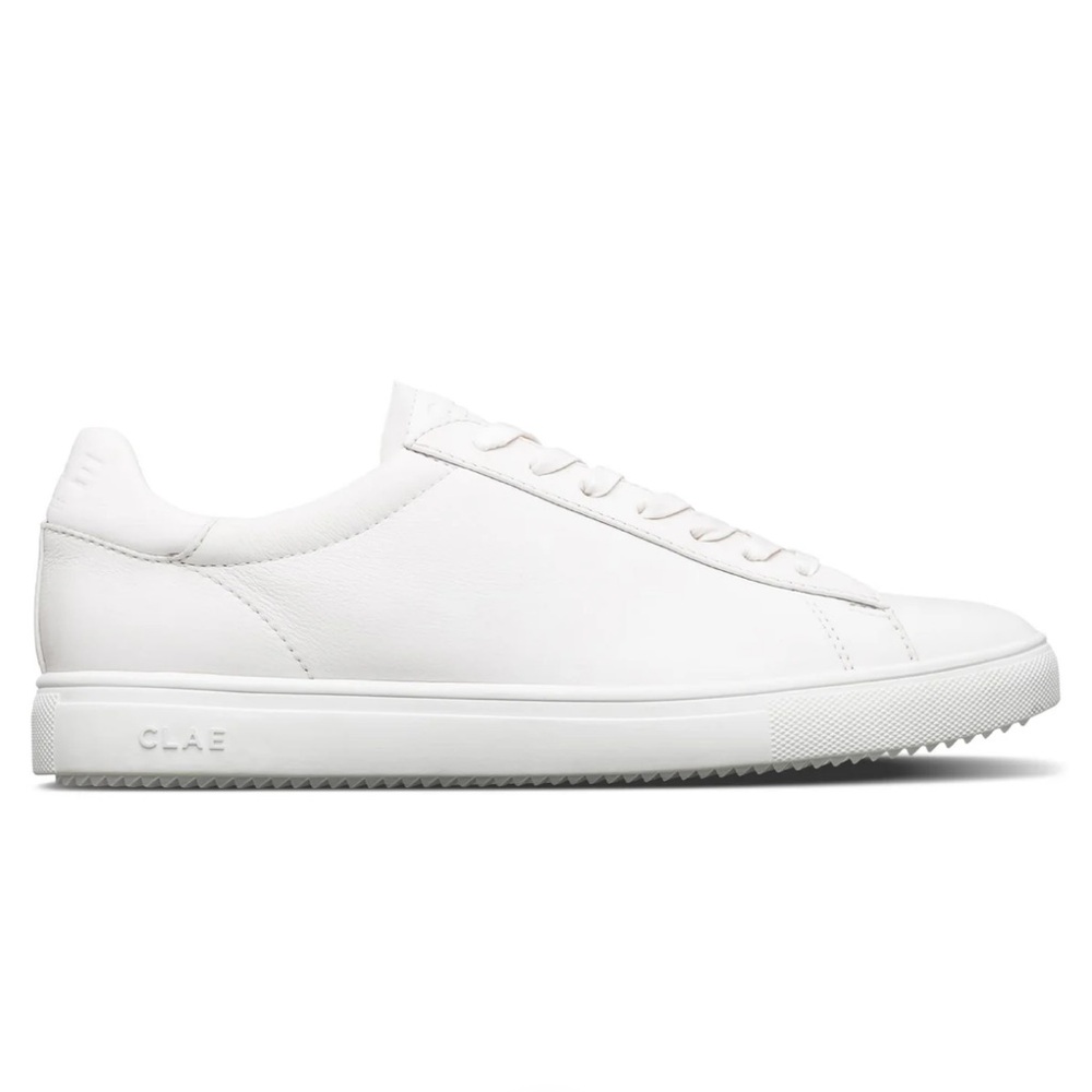CLAE Bradley Essentials triple white leather sneaker, size 6 (M)/7.5 (W).